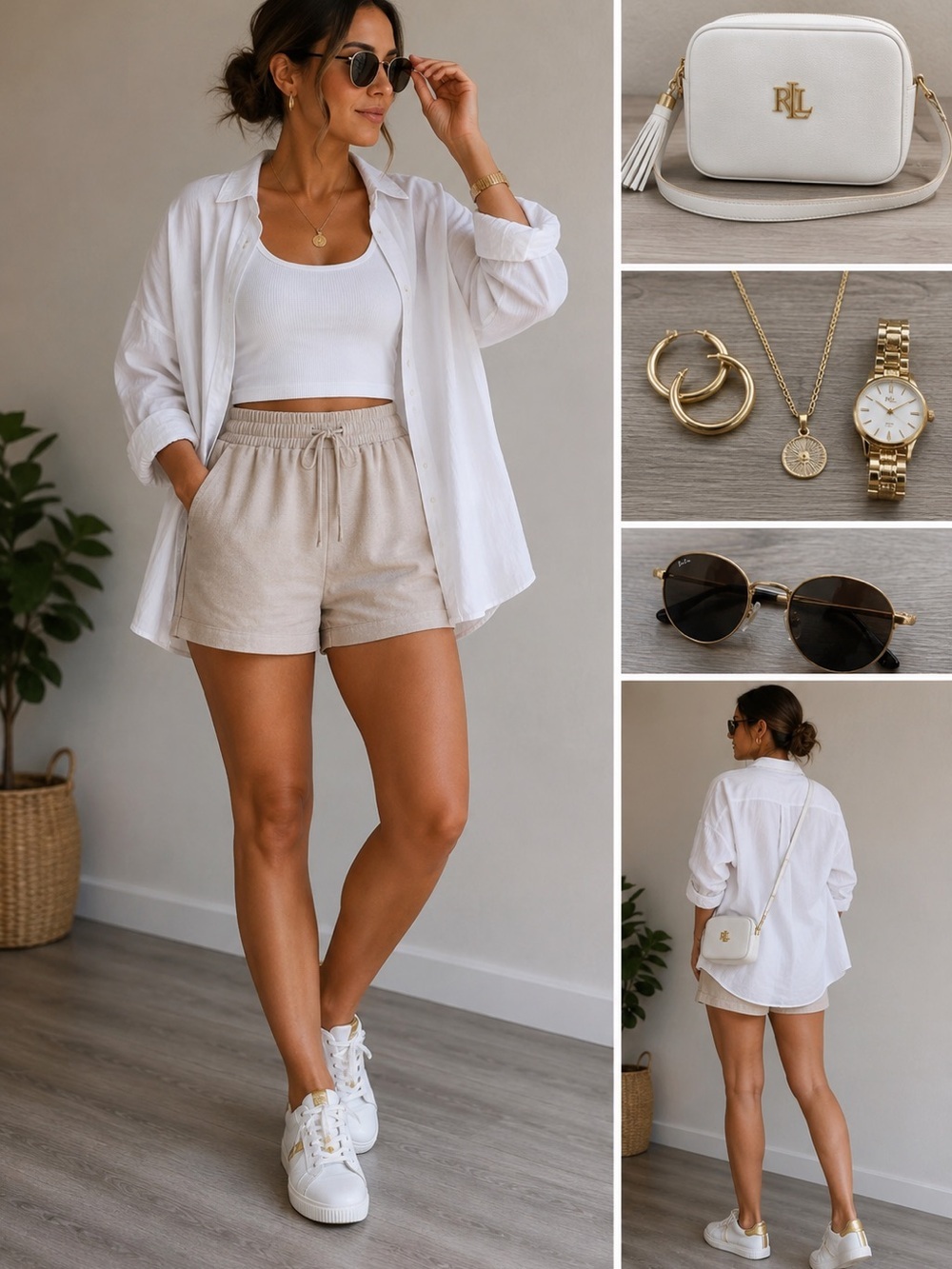 Women’s White Sneakers with Gold Accent - Casual Lace-Up Ralp Lauren Size 11